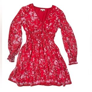 Max Studio Red Floral Women’s Dress Size Small Long Sleeve Fully Lined Bodice